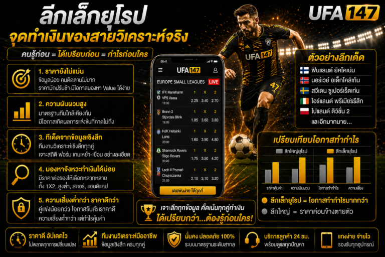 ลีกเล็กยุโรป จุดทำเงินของสายวิเคราะห์ ราคาบอลยังไม่แม่น วิเคราะห์ทำกำไรผ่าน UFA147
