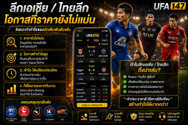ลีกเอเชียและไทยลีก ราคาบอลยังไม่แม่น โอกาสทำกำไรสำหรับสายแทงบอลผ่าน UFA147